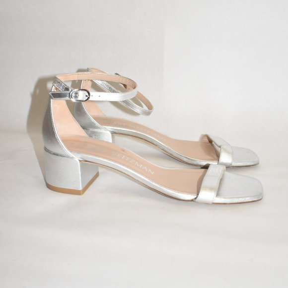 $530 STUART WEITZMAN Nudistcurve Metallic Ankle-Strap Sandals SILVER 8 (D23) - Picture 3 of 8